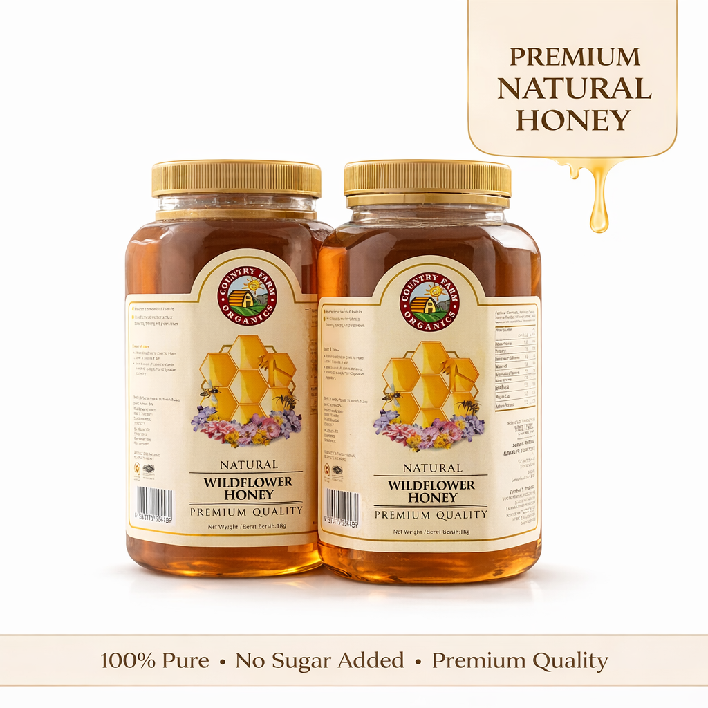 Premium natural honey jars on display Twin Pack Wildflower Honey 1kg x 2 | Natural Raw Honey Bulk - Image 1